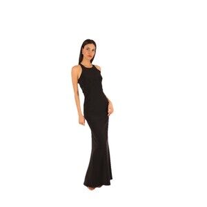 Halston Heritage Black Cut Out Gown Size 8 Crew Neck Long Evening Dress